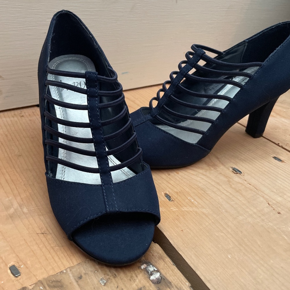 Strappy navy heels